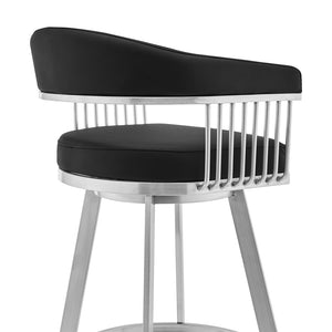 HomeRoots 25" Modern Black & Silver Iron Swivel Bar Chair - Stylish Comfort for Kitchen & Café Seating 476711