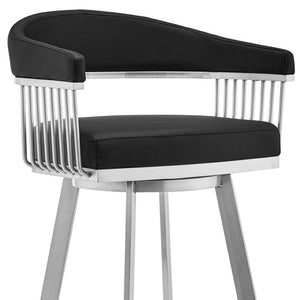 HomeRoots 25" Modern Black & Silver Iron Swivel Bar Chair - Stylish Comfort for Kitchen & Café Seating 476711