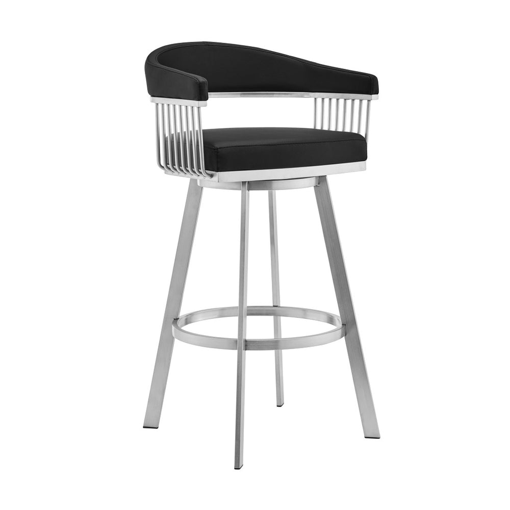 HomeRoots 25" Modern Black & Silver Iron Swivel Bar Chair - Stylish Comfort for Kitchen & Café Seating 476711