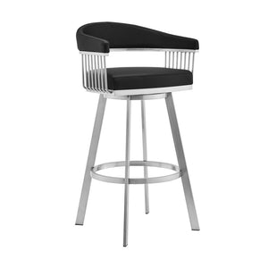 HomeRoots 25" Modern Black & Silver Iron Swivel Bar Chair - Stylish Comfort for Kitchen & Café Seating 476711