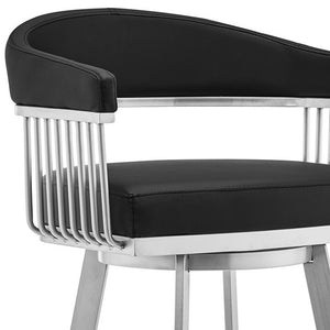 Homeroots 29" Black And Silver Iron Swivel Backless Bar Height Bar Chair   476712