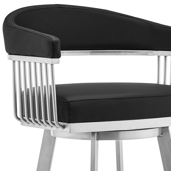 Homeroots 29" Black And Silver Iron Swivel Backless Bar Height Bar Chair   476712