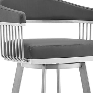 Homeroots 25" Gray And Silver Iron Swivel Backless Counter Height Bar Chair   476713