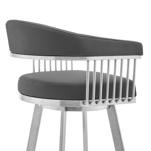 Homeroots 25" Gray And Silver Iron Swivel Backless Counter Height Bar Chair   476713