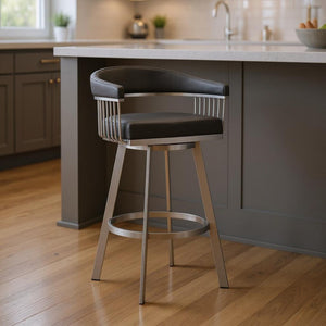 HomeRoots 25" Gray and Silver Iron Swivel Backless Bar Chair - Contemporary Comfort for Kitchen, Home & More 476713