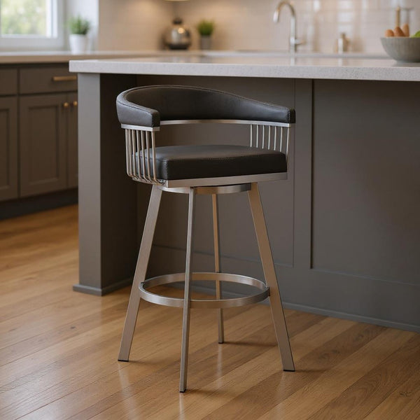 HomeRoots 25" Gray and Silver Iron Swivel Backless Bar Chair - Contemporary Comfort for Kitchen, Home & More 476713