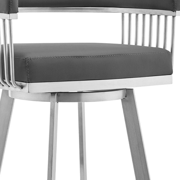 Homeroots 29" Gray And Silver Iron Swivel Backless Bar Height Bar Chair   476714