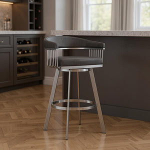 HomeRoots 29" Gray Swivel Bar Stool - Modern Iron Backless Design with Padded Seat for Kitchen & Home Bar 476714