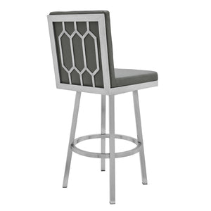 Homeroots 26" Gray And Silver Faux Leather And Iron Swivel Counter Height Bar Chair   476715