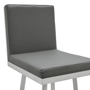 Homeroots 26" Gray And Silver Faux Leather And Iron Swivel Counter Height Bar Chair   476715