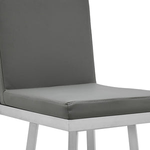 Homeroots 26" Gray And Silver Faux Leather And Iron Swivel Counter Height Bar Chair   476715