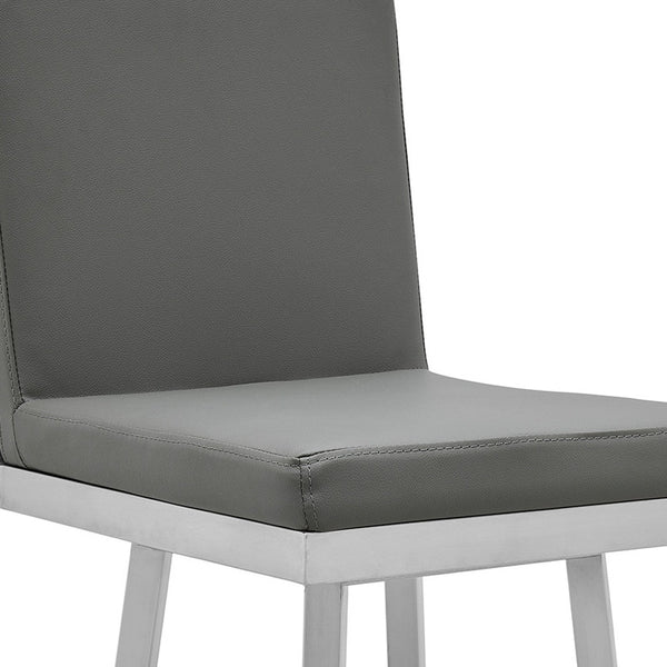 Homeroots 26" Gray And Silver Faux Leather And Iron Swivel Counter Height Bar Chair   476715