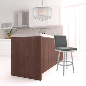 Homeroots 26" Gray And Silver Faux Leather And Iron Swivel Counter Height Bar Chair   476715