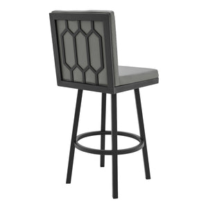 Homeroots 26" Gray And Black Faux Leather And Iron Swivel Counter Height Bar Chair   476717