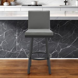Homeroots 26" Gray And Black Faux Leather And Iron Swivel Counter Height Bar Chair   476717