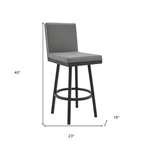 Homeroots 26" Gray And Black Faux Leather And Iron Swivel Counter Height Bar Chair   476717