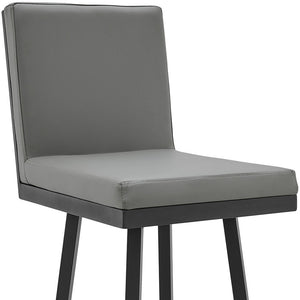 Homeroots 26" Gray And Black Faux Leather And Iron Swivel Counter Height Bar Chair   476717