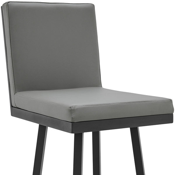 Homeroots 30" Gray And Black Faux Leather And Iron Swivel Bar Height Bar Chair   476718
