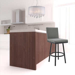 Homeroots 30" Gray And Black Faux Leather And Iron Swivel Bar Height Bar Chair   476718