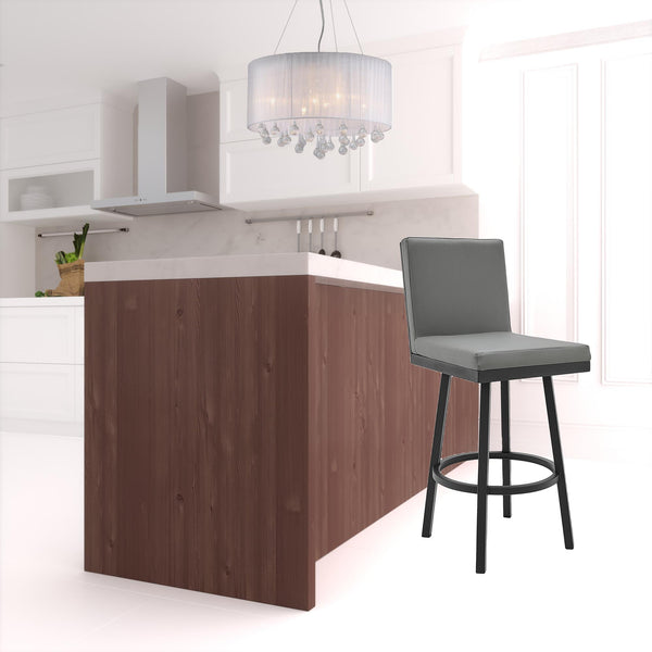 Homeroots 30" Gray And Black Faux Leather And Iron Swivel Bar Height Bar Chair   476718