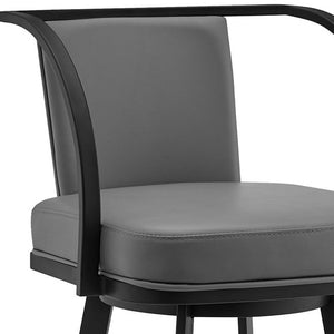 Homeroots 26" Gray And Black Faux Leather And Iron Swivel Counter Height Bar Chair   476721