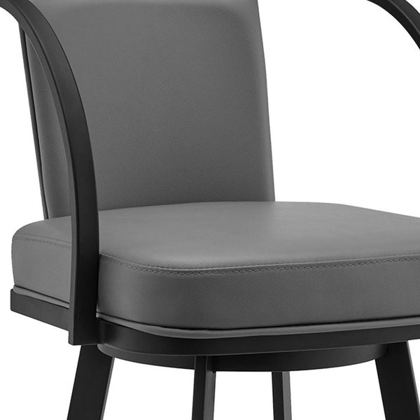 Homeroots 30" Gray And Black Faux Leather And Iron Swivel Bar Height Bar Chair   476722