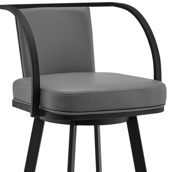 Homeroots 30" Gray And Black Faux Leather And Iron Swivel Bar Height Bar Chair   476722