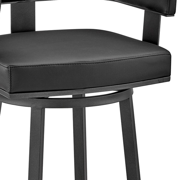 Homeroots 26" Black Faux Leather And Iron Swivel Low Back Counter Height Bar Chair   476723