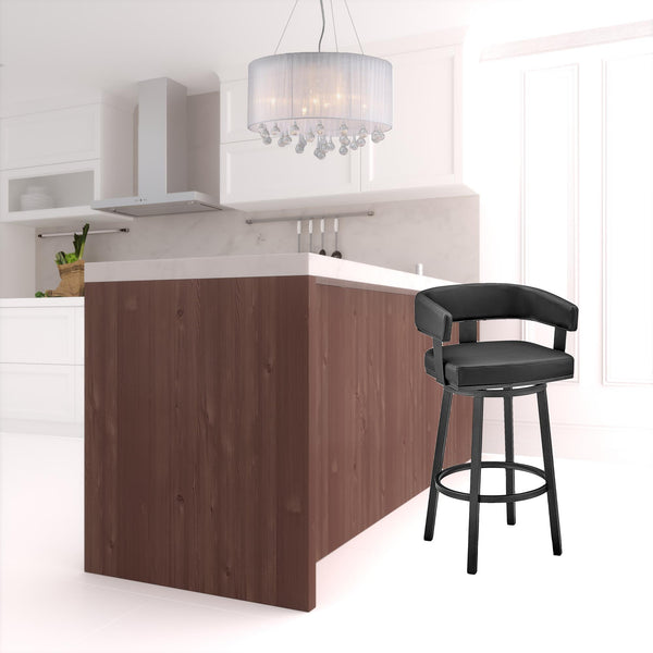 Homeroots 30" Black Faux Leather And Iron Swivel Low Back Bar Height Bar Chair   476724