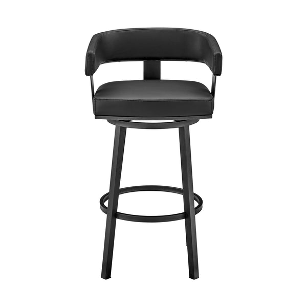 Homeroots 30" Black Faux Leather And Iron Swivel Low Back Bar Height Bar Chair   476724