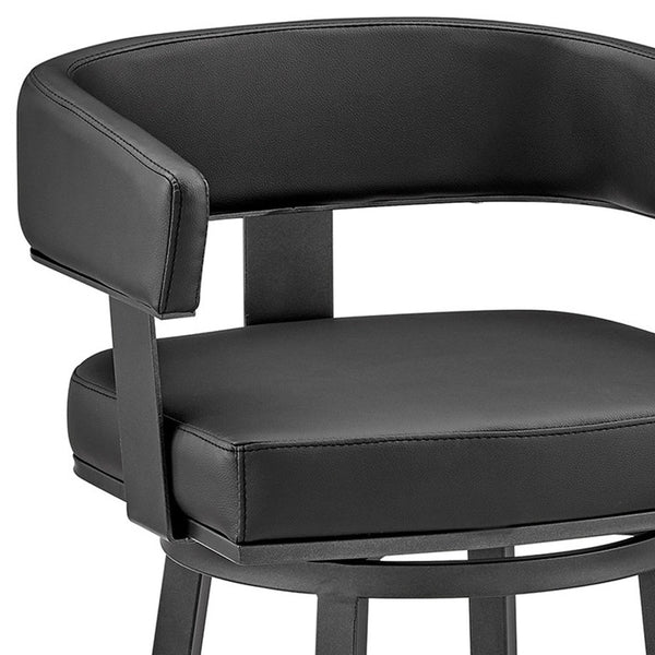 Homeroots 30" Black Faux Leather And Iron Swivel Low Back Bar Height Bar Chair   476724