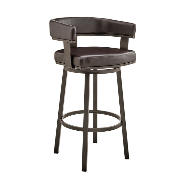 Homeroots 26" Chocolate And Gray Faux Leather And Iron Swivel Low Back Counter Height Bar Chair   476725