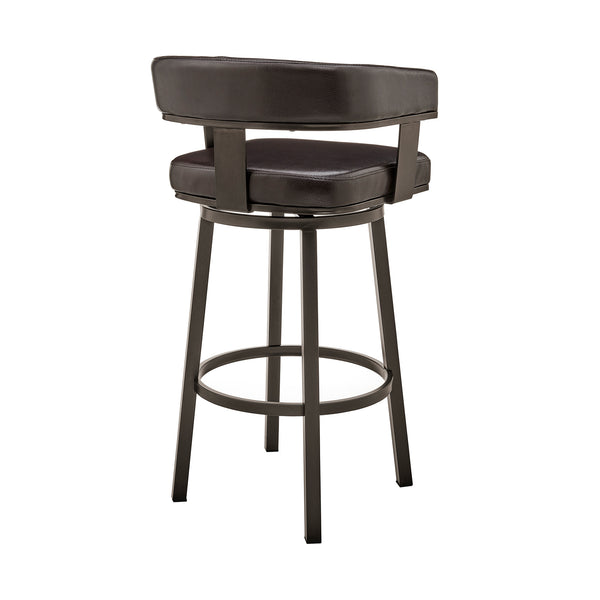 Homeroots 26" Chocolate And Gray Faux Leather And Iron Swivel Low Back Counter Height Bar Chair   476725