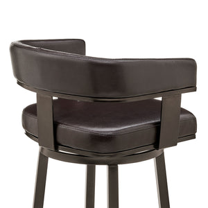 Homeroots 26" Chocolate And Gray Faux Leather And Iron Swivel Low Back Counter Height Bar Chair   476725