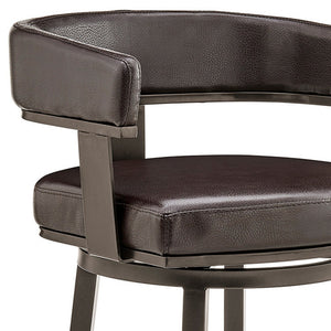 Homeroots 26" Chocolate And Gray Faux Leather And Iron Swivel Low Back Counter Height Bar Chair   476725