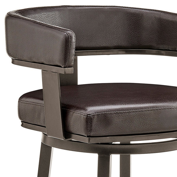 Homeroots 26" Chocolate And Gray Faux Leather And Iron Swivel Low Back Counter Height Bar Chair   476725