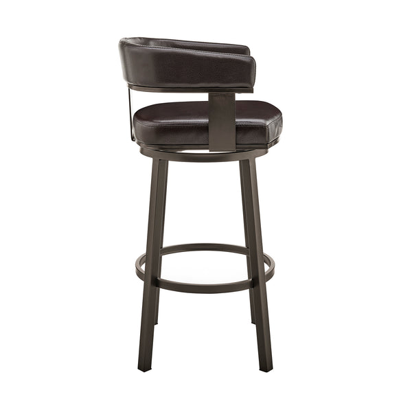 Homeroots 30" Chocolate And Gray Faux Leather And Iron Swivel Low Back Bar Height Bar Chair   476726