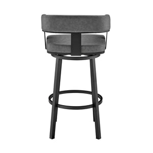 Homeroots 26" Gray And Black Faux Leather And Iron Swivel Low Back Counter Height Bar Chair   476727