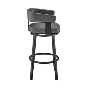 Homeroots 26" Gray And Black Faux Leather And Iron Swivel Low Back Counter Height Bar Chair   476727