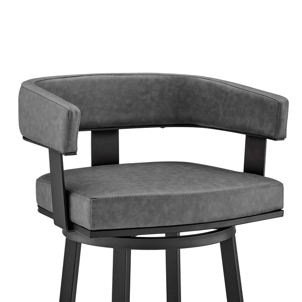 Homeroots 26" Gray And Black Faux Leather And Iron Swivel Low Back Counter Height Bar Chair   476727