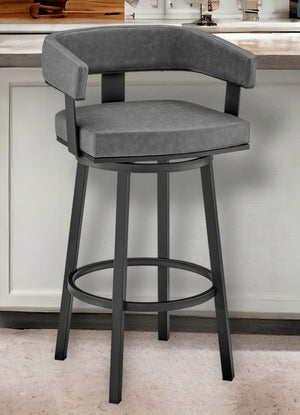 Homeroots 26" Gray And Black Faux Leather And Iron Swivel Low Back Counter Height Bar Chair   476727