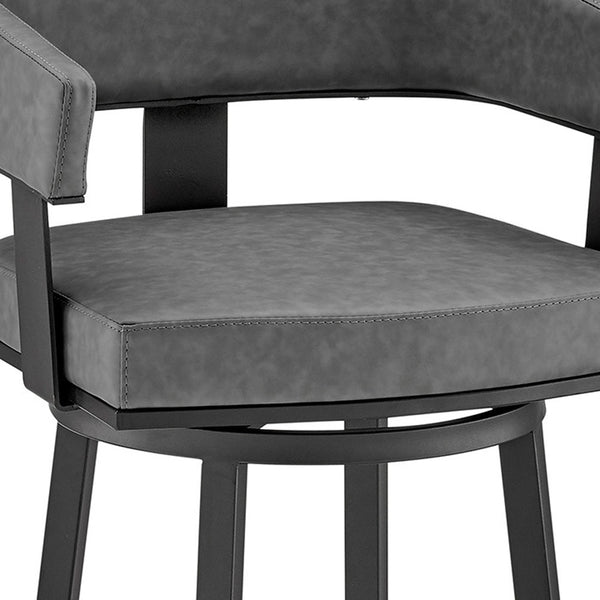 Homeroots 26" Gray And Black Faux Leather And Iron Swivel Low Back Counter Height Bar Chair   476727