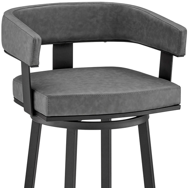 Homeroots 26" Gray And Black Faux Leather And Iron Swivel Low Back Counter Height Bar Chair   476727