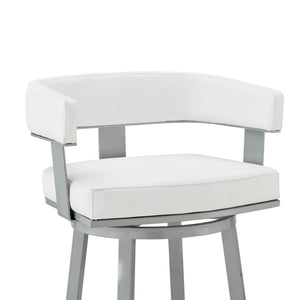 Homeroots 26" White And Gray Faux Leather And Iron Low Back Counter Height Swivel Bar Chair   476729