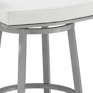 Homeroots 26" White And Gray Faux Leather And Iron Low Back Counter Height Swivel Bar Chair   476729