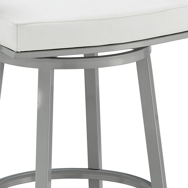 Homeroots 26" White And Gray Faux Leather And Iron Low Back Counter Height Swivel Bar Chair   476729