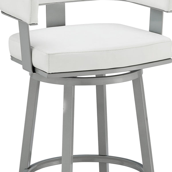 Homeroots 26" White And Gray Faux Leather And Iron Low Back Counter Height Swivel Bar Chair   476729
