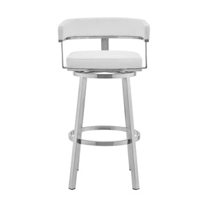HomeRoots 26" Stylish White & Silver Faux Leather Swivel Bar Chair - Modern Comfort for Your Kitchen & Bar 476735