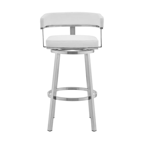 HomeRoots 26" Stylish White & Silver Faux Leather Swivel Bar Chair - Modern Comfort for Your Kitchen & Bar 476735