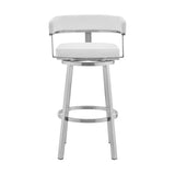 Homeroots 26" White And Silver Faux Leather And Stainless Steel Low Back Counter Height Swivel Bar Chair   476735